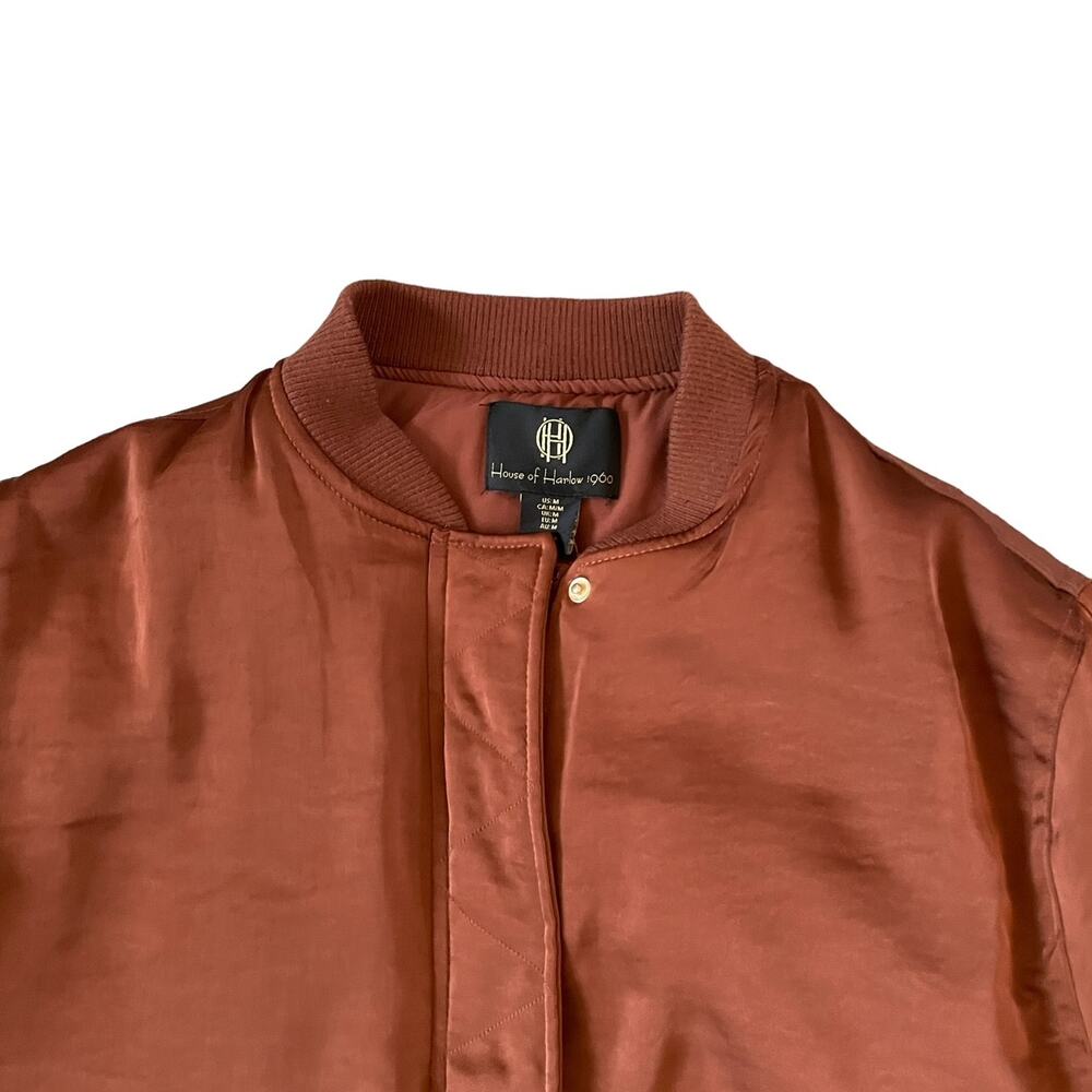 HOUSE OF HARLOW 1960 Women's Satin Zip Up Bomber Jacket Size M Copper Brown NEW - Picture 3 of 16